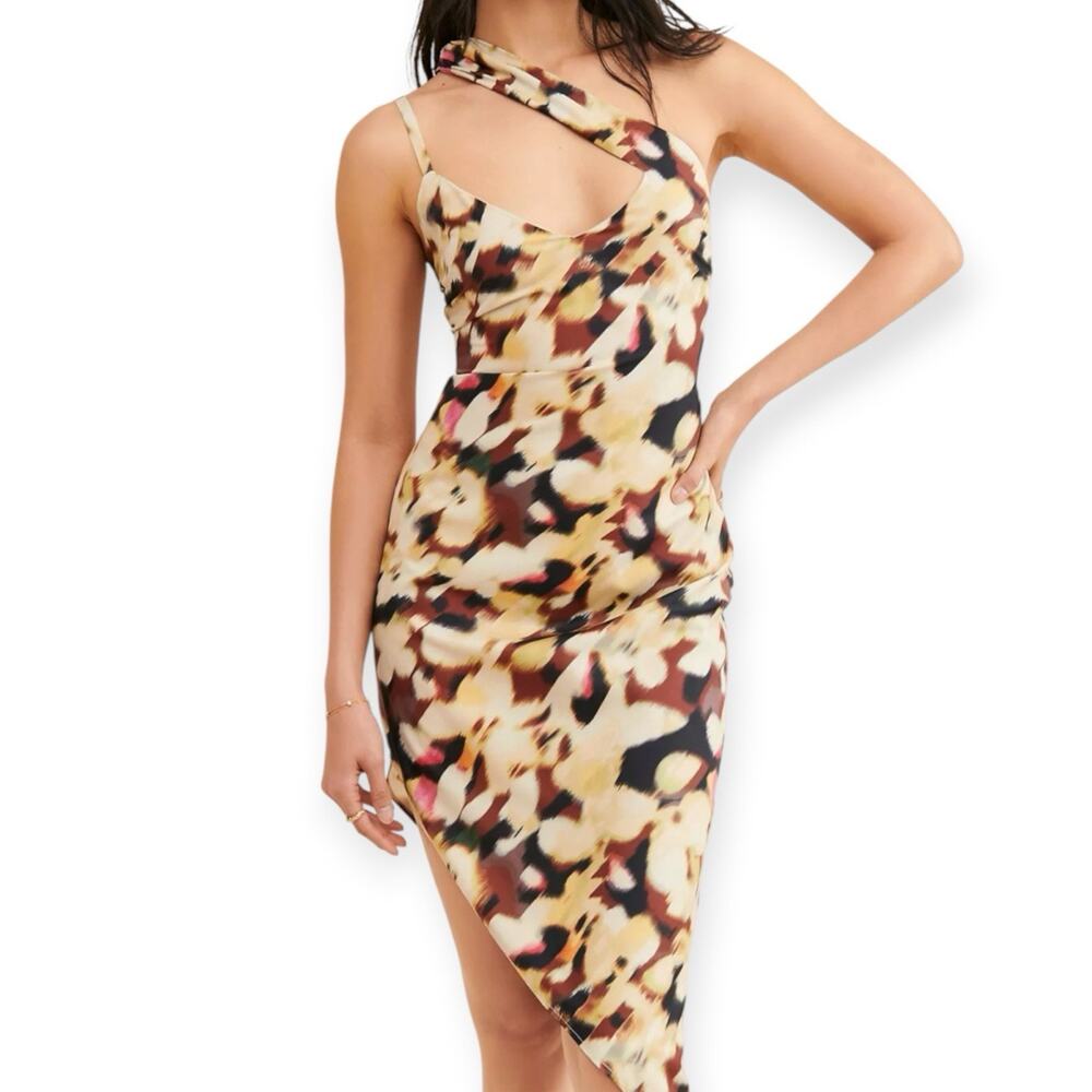 Let Me Be Sally High Low One Shoulder Brown Asymmetrical Dress Medium
